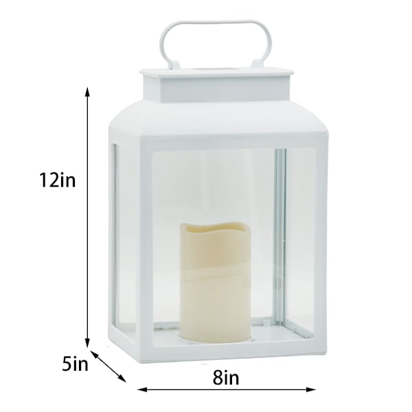 White Square Outdoor Solar Lantern, 12"