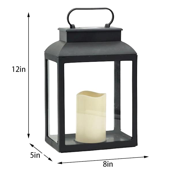 Black Square Outdoor Solar Lantern, 12"