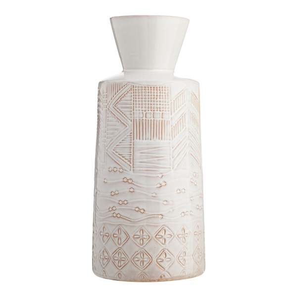 White Ceramic Tribal Vase, 12.5"