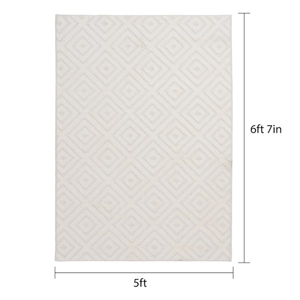 (D456) Ronin Ivory Tufted Non-Slip Area Rug, 5x7