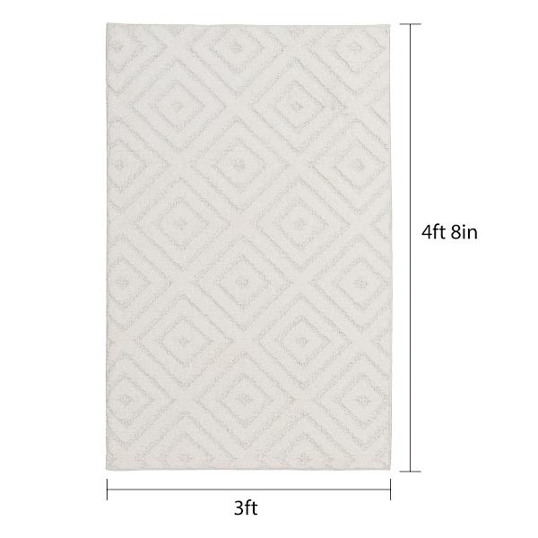(D456) Ronin Ivory Tufted Non-Slip Area Rug, 3x5