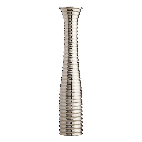 Silver Ribbed Ceramic Vase, 26"