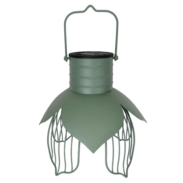 Honeybloom Green Metal Flower Outdoor Solar Lantern, 9"