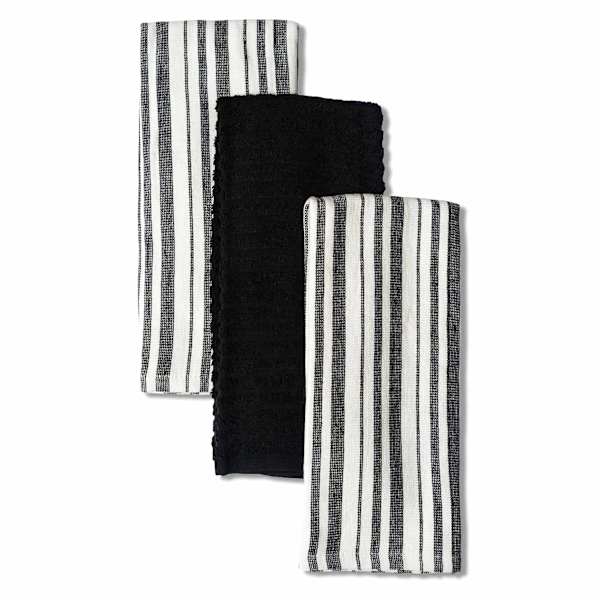 Set of 3 Black Lakewood Reverse Terry Kitchen Towels