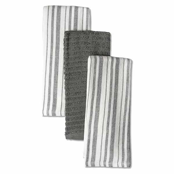 Set of 3 Grey Lakewood Reverse Terry Cotton Kitchen Towels