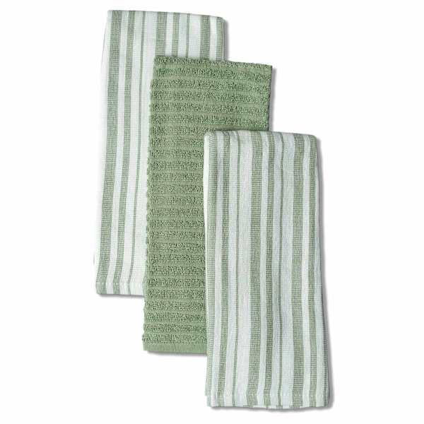 Set of 3 Green Lakewood Reverse Terry Cotton Kitchen Towels
