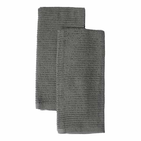 Set of 2 Grey Wave Terry Cotton Kitchen Towels
