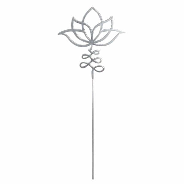 Found & Fable Silver Metal Lotus Flower Yard Pick, 12"
