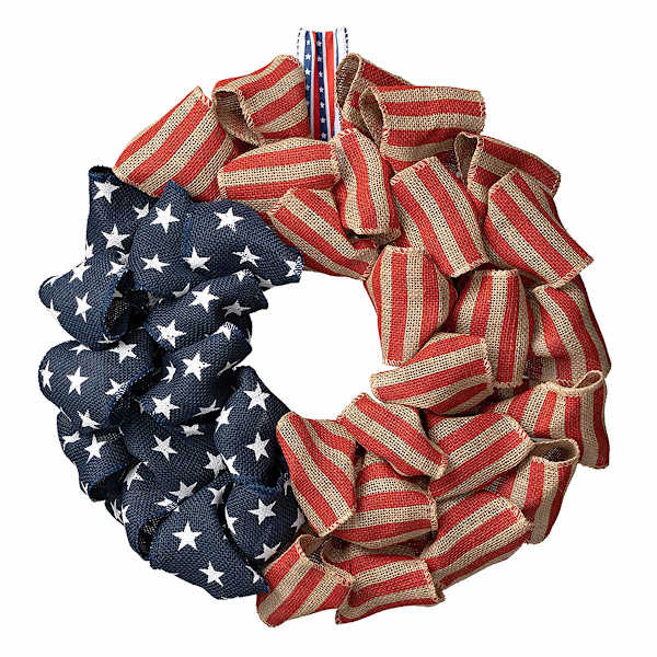 Patriotic USA Flag Burlap Wreath, 18"