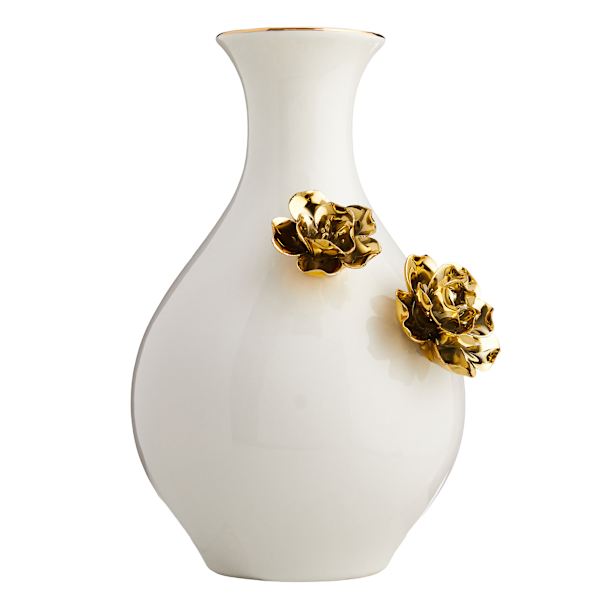 Providence Gold Flower Narrow Mouth Ceramic Vase, 10"