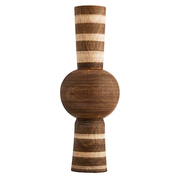 Brown Wooden Striped Round Vase, 16"