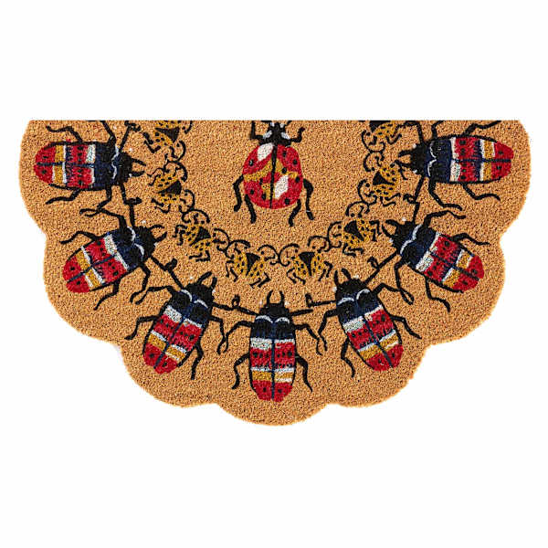 Red Beetles Scalloped Slice Coir Mat, 18x30