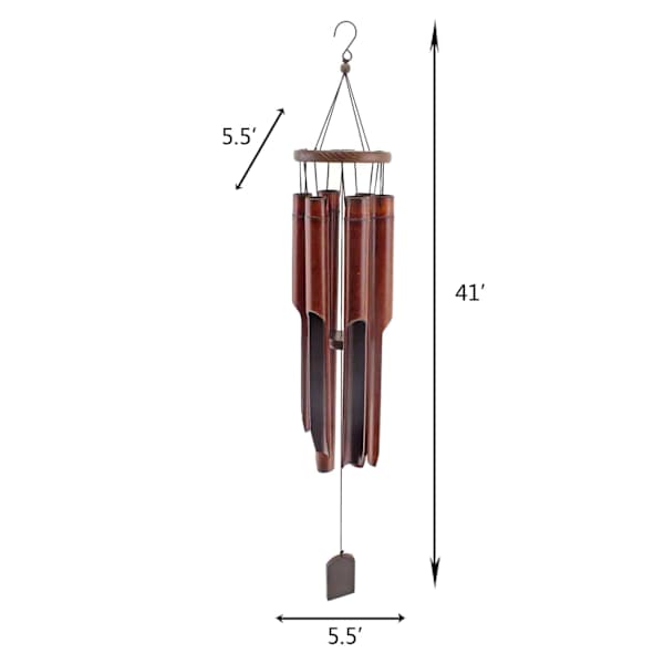 Wooden Top Bamboo Wind Chime, 41"
