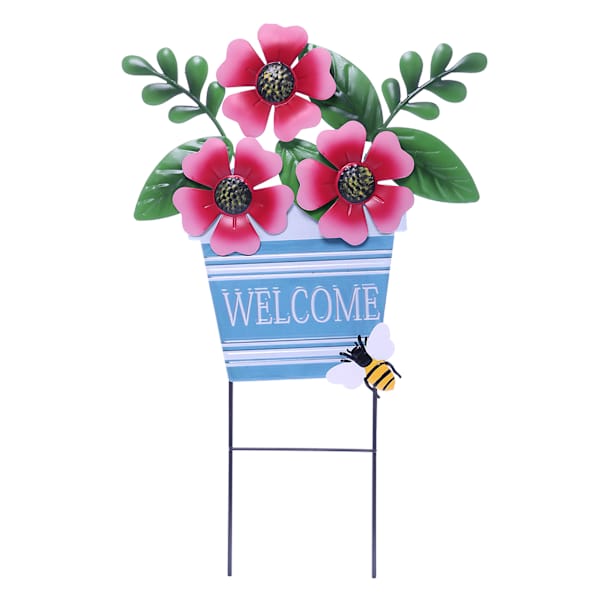 20in Flower Pot Metal Stake Pink