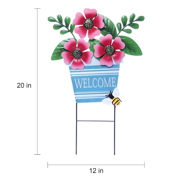 20in Flower Pot Metal Stake Pink