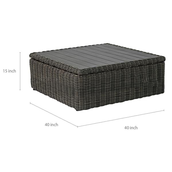 Highland Chunky Brown Wicker with Bronze Metal Top Storage Patio Coffee Table