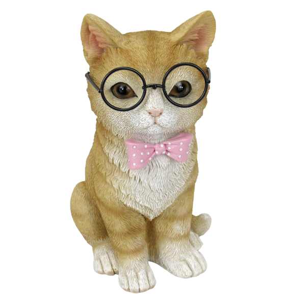 Cat Wearing Glasses & Bowtie Outdoor Garden Statue, 7"