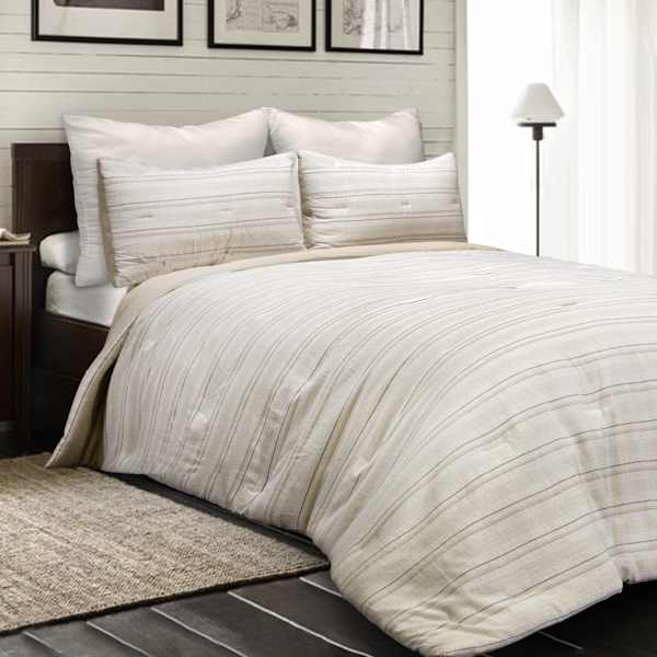 Honeybloom 3-Piece Neutral Yarn Dye Striped Comforter Set, King
