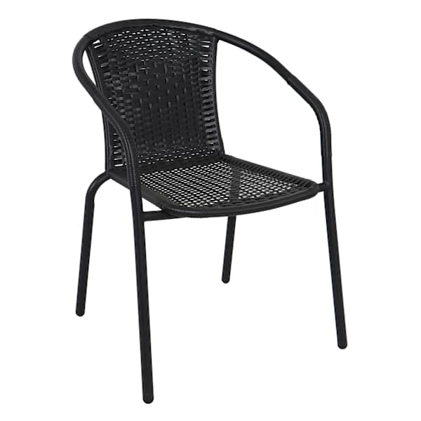 Wicker & Metal Stacking Patio Chair, Black