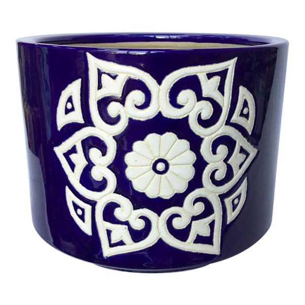Blue Medallion Outdoor Planter, Medium