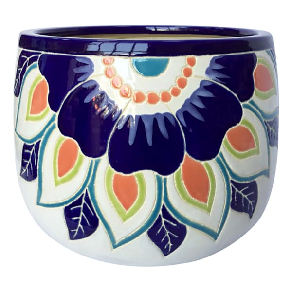 Hand Painted Feather Outdoor Planter, Medium