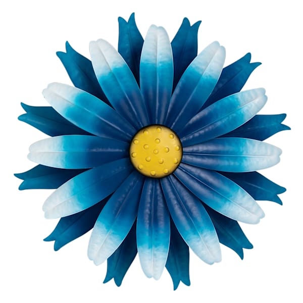 Blue Flower Metal Outdoor Wall Spinner, 18"