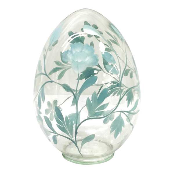 Providence Glass Egg with Blue Painted Flowers, 6"