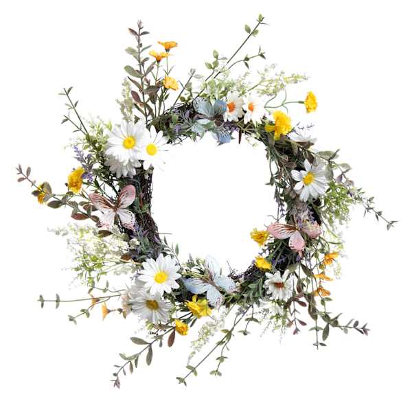 White Daisy, Lavender & Butterfly Wreath, 20"