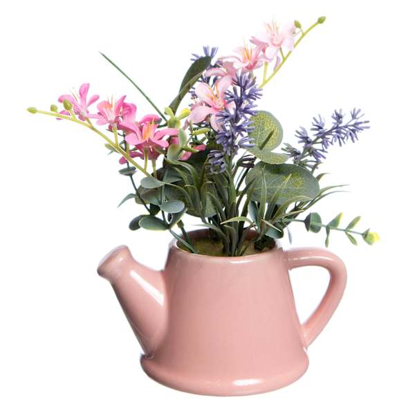 Star Flower & Lavender Arrangement in Pink Ceramic Pot, 7"