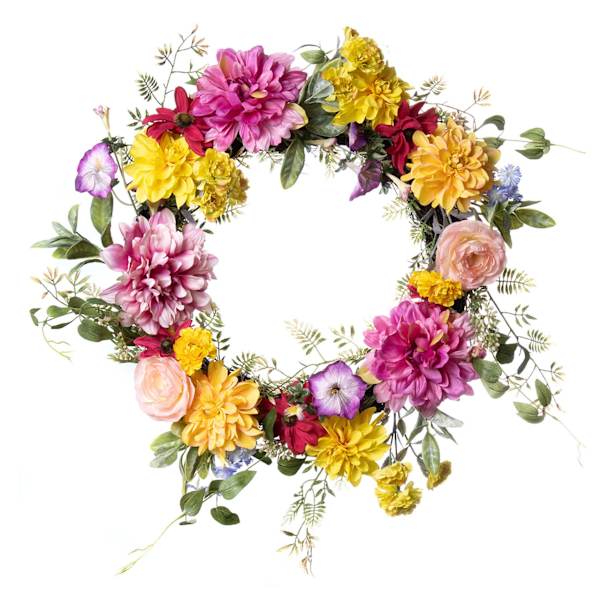 Dahlia, Ranunculus & Daisy Wreath, 24"
