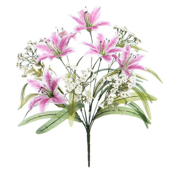 Pink Tiger Lily & Queen Ann Lace Bush, 18"