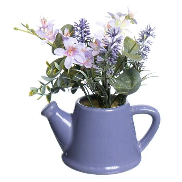 Star Flower & Lavender Arrangement in Purple Ceramic Pot, 7"