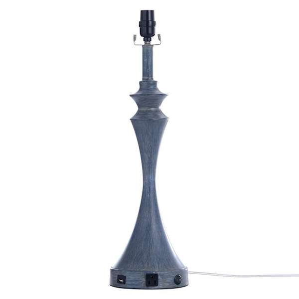 Blue Hourglass Metal Large Large Table Lamp Base with USB, 24"