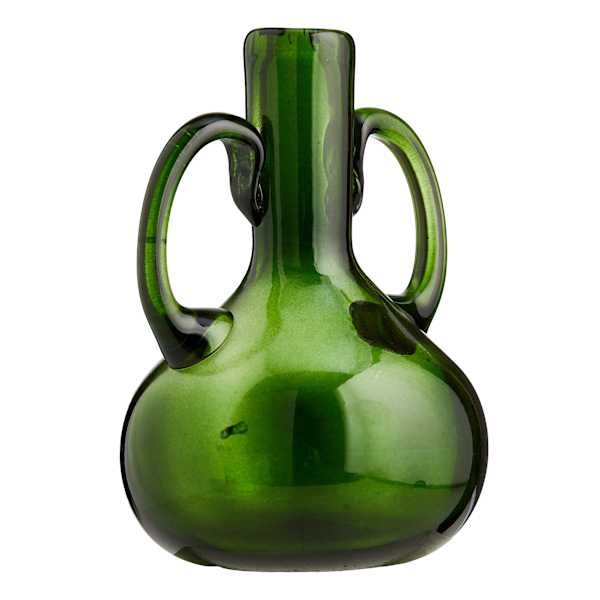 Found & Fable Green Glass Vase with Handles, 7"