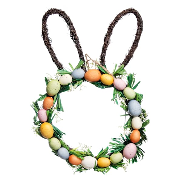 Homespun Easter Bunny Head Shaped Easter Egg Wreath, 18"