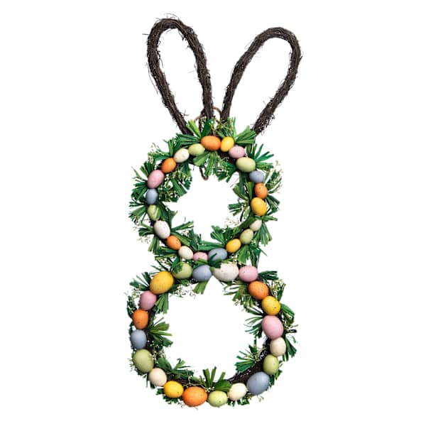Homespun Easter Bunny Shaped Easter Egg Wreath, 28"