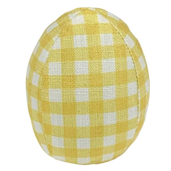 Homespun Easter Yellow Plaid Fabric Egg, 4"