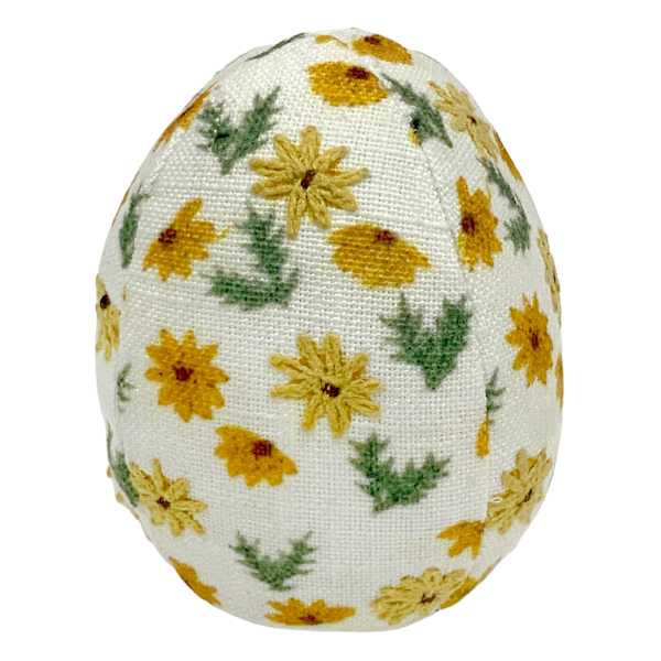 Honeybloom Yellow Floral Embroidered Fabric Egg, 4"