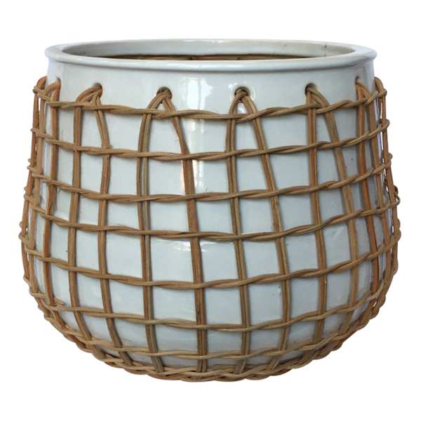Auburn White Ceramic Indoor Planter, Large