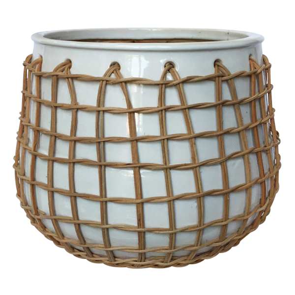 Auburn White Ceramic Indoor Planter, Small