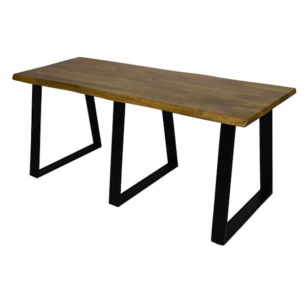 Live Edge Wood & Metal Bench, Natural Mango Wood Finish