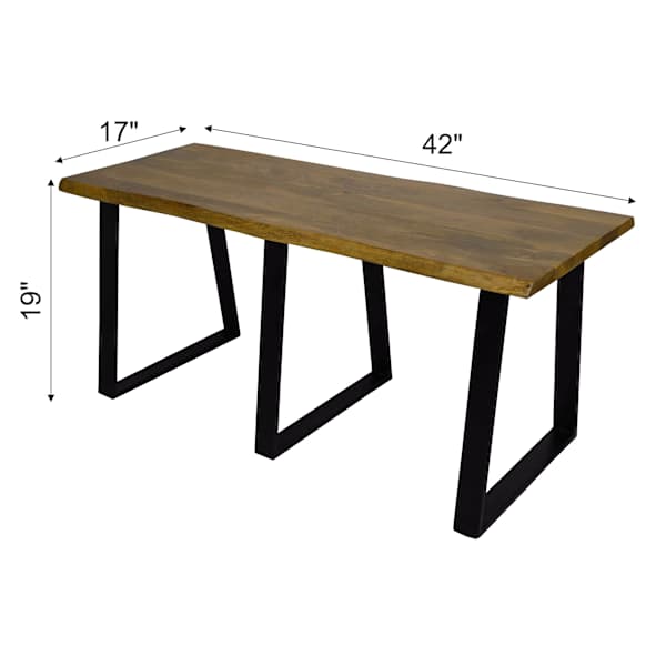 Live Edge Wood & Metal Bench, Natural Mango Wood Finish