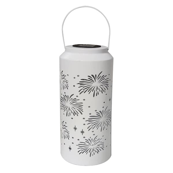 Patriotic LED Solar White Metal Lantern, 13.5"