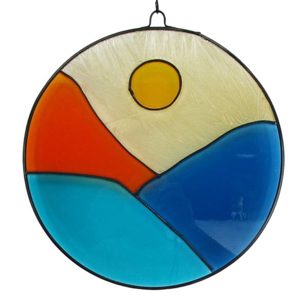 Stained Glass Mountain Sun Catcher Outdoor Wall Decor, 13"