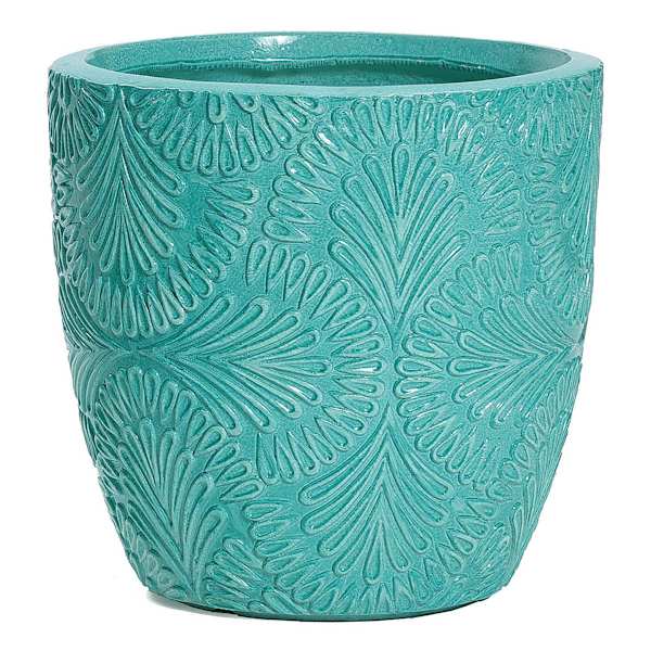 Turquoise Glazed Damask Outdoor Planter, Medium