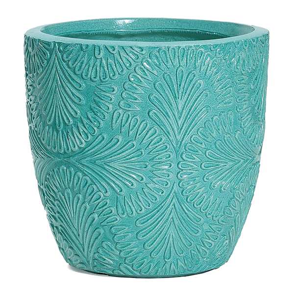 Turquoise Glazed Damask Outdoor Planter, Large