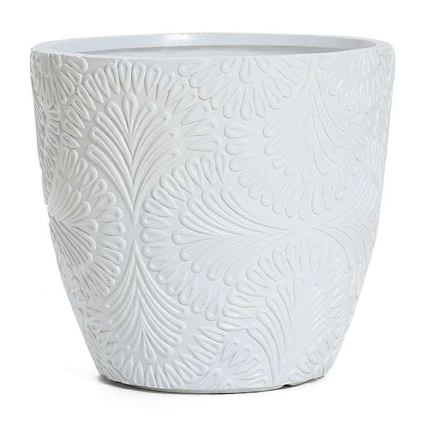 White Glazed Damask Outdoor Planter, Small