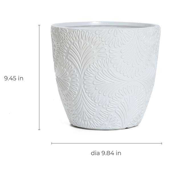 White Glazed Damask Outdoor Planter, Small
