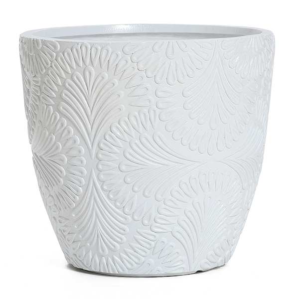 White Glazed Damask Outdoor Planter, Medium