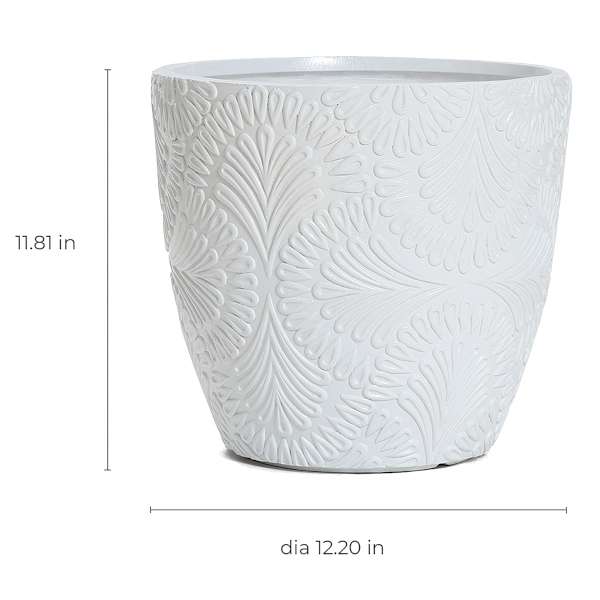 White Glazed Damask Outdoor Planter, Medium